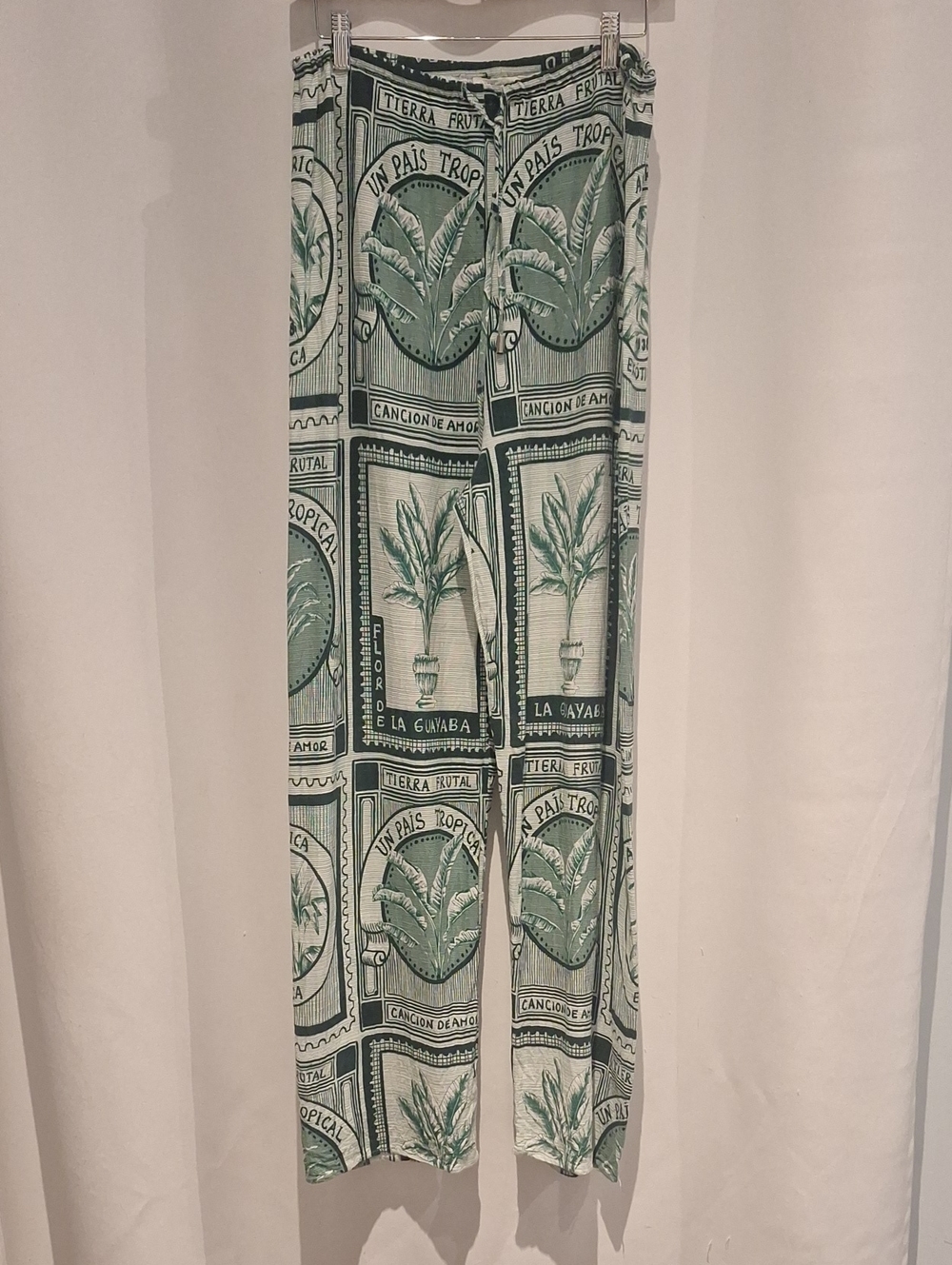 Label If Love Women's Green Botanical Stamp Print Lounge Wide Leg Pants